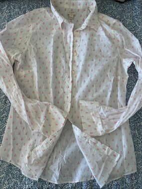 J. Crew White Button-Down Shirt with pink  Anchor Pattern